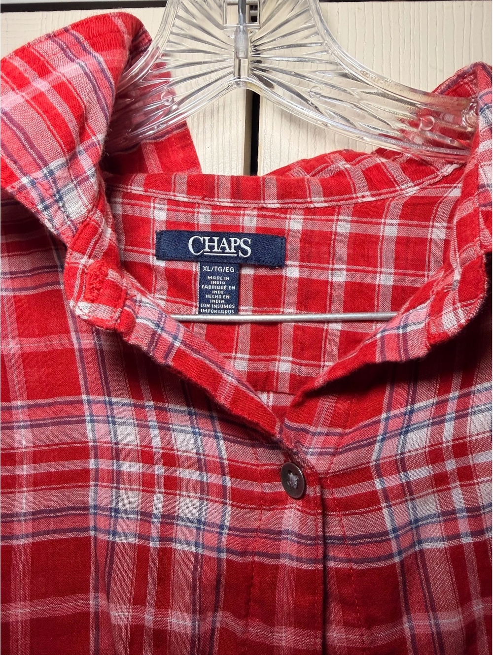 Chaps Women's XL Red Plaid Button-Up Shirt - Picture 2 of 3